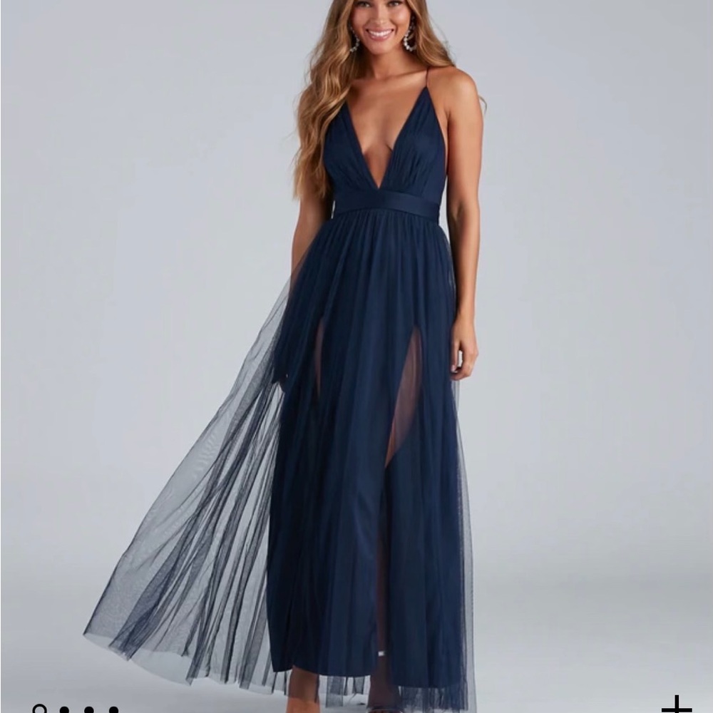 Wore only once navy blue elegant dress size Small